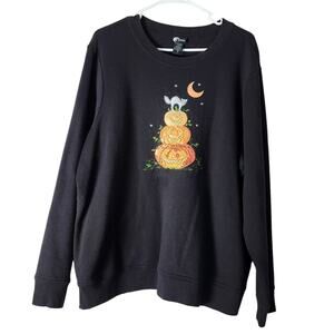 Holiday Editions Vintage Halloween‎ Sweatshirt Plus Size 1X Black Sequin Pumpkin